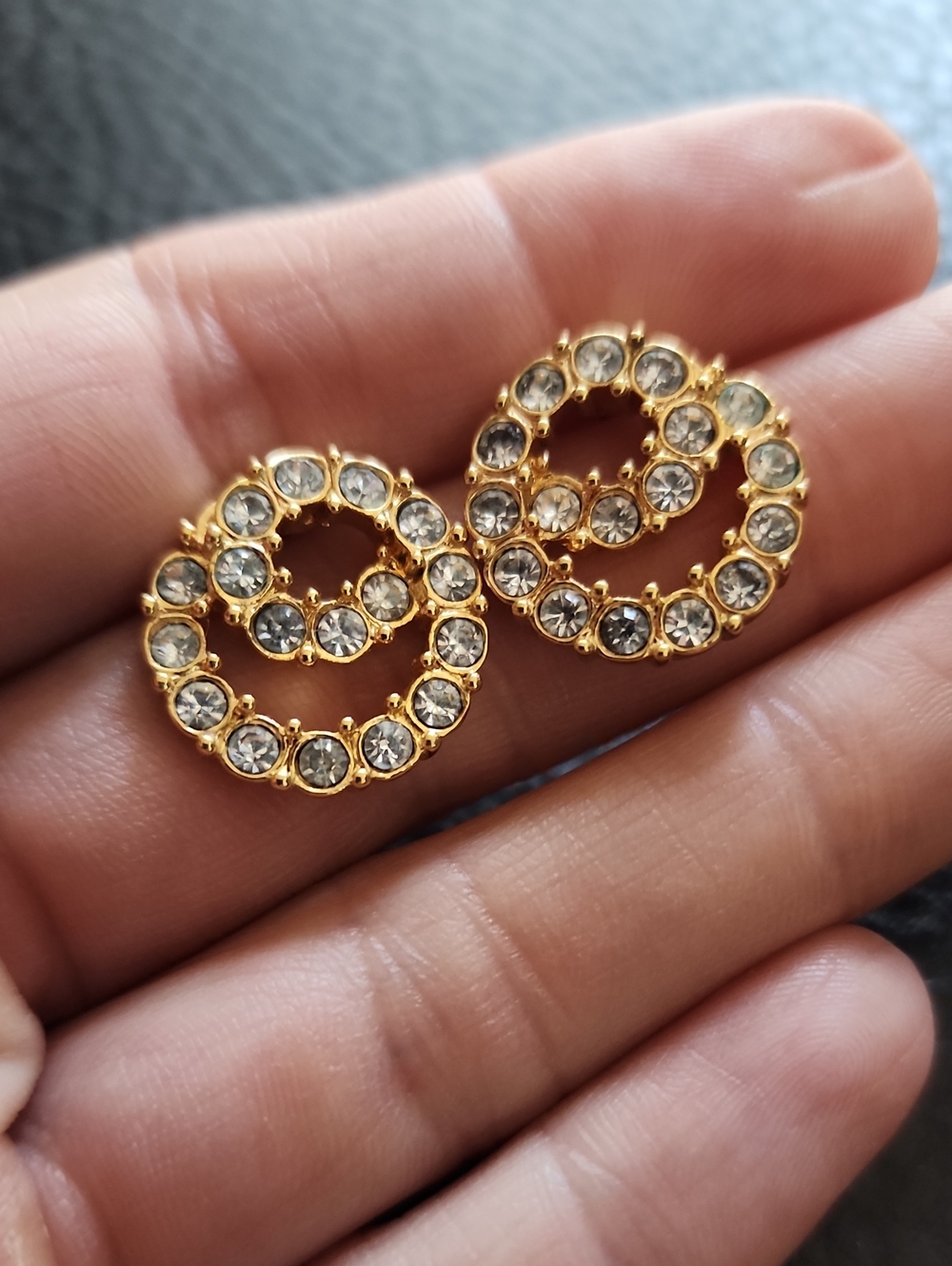 VTG Swarovski Gold-Tone Crystal Circle Stud Earrings - Women Jewelry